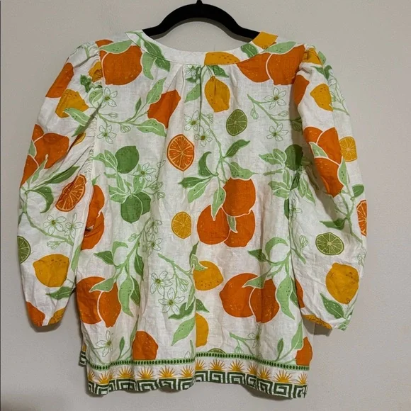 Rachel Zoe Orange Green Citrus Print Blouse top women XL linen casual vacation - Picture 4 of 7